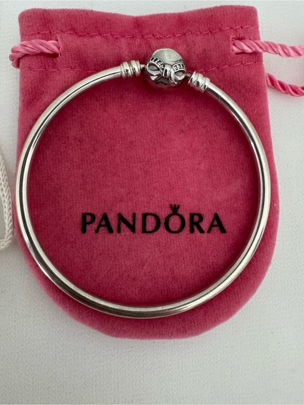 Pandora Silver Bangle Bracelet with Bow Clasp